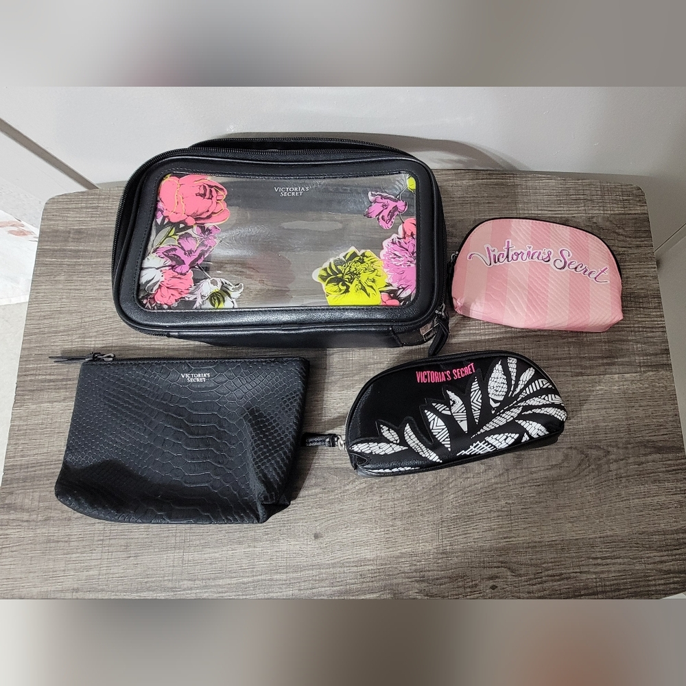 Victoria's Secret Black and Pink Cosmetic Bag Trio
